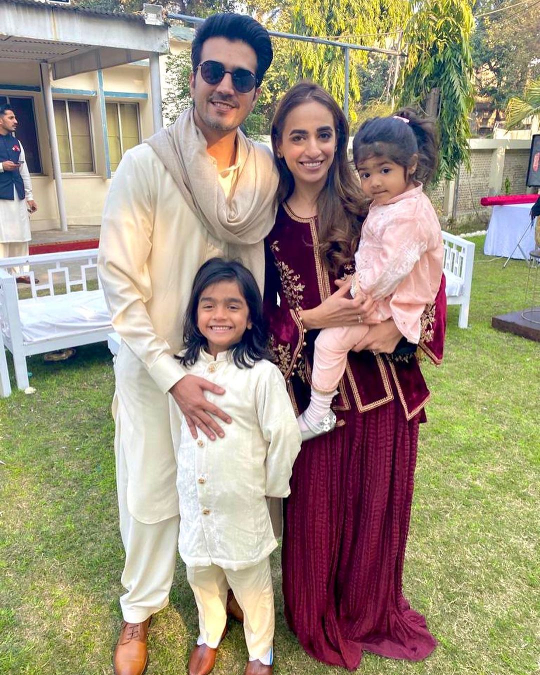 Shahzad Sheikh with his Wife and Kids at a Wedding Event